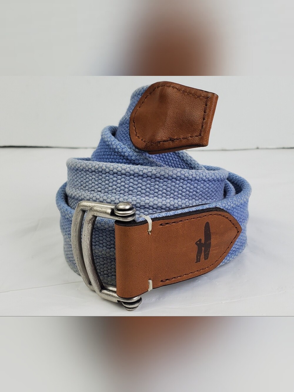 Johnnie-O Brentwoods Blue Washed Canvas Belt Nickel Plated D-Ring USA Made - XL